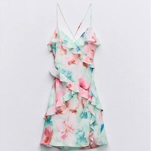 ZARA Watercolour Ruffle Dress XS [NEW!]